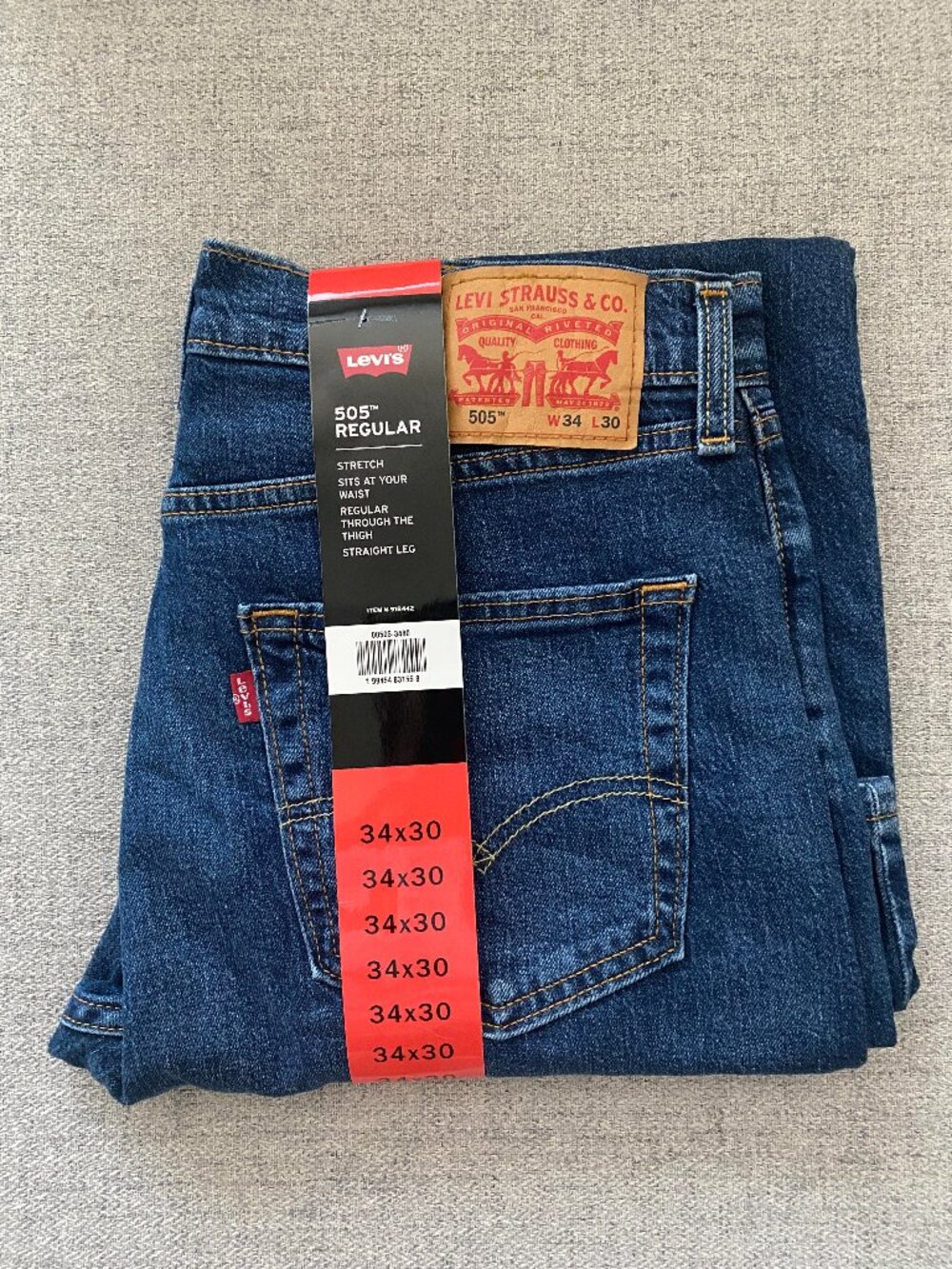 NEW Men's Levi's 505 Regular Stretch Straight Leg Blue Denim Jeans, 34x30